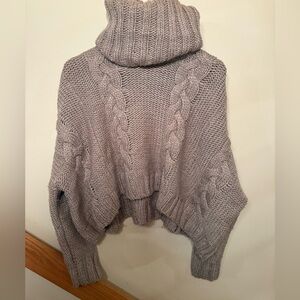 Cozy Gray Cable Knit Turtleneck Sweater